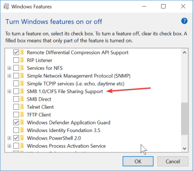 Optional Feature SMBv1