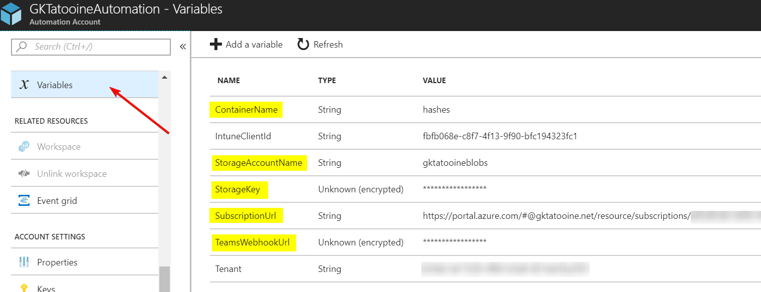 AzureAutomationVariables