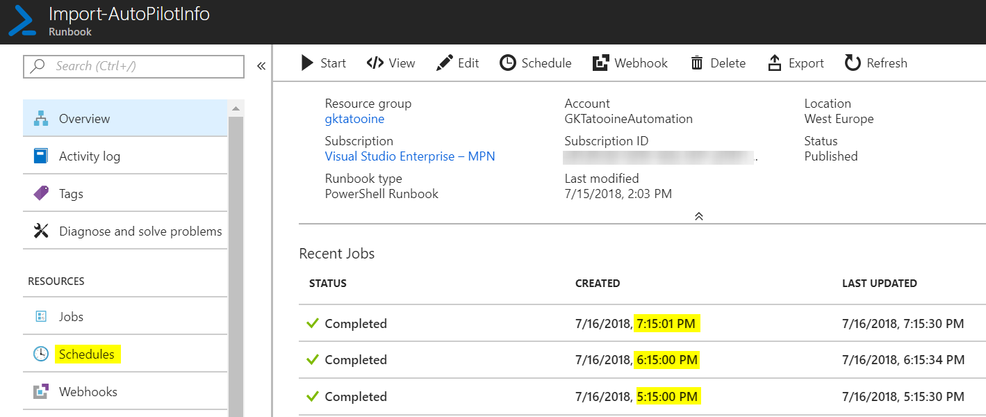 AzureRunbookSchedule