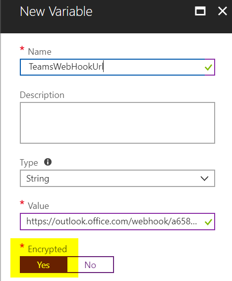 TeamsWebHookVarEncrypted