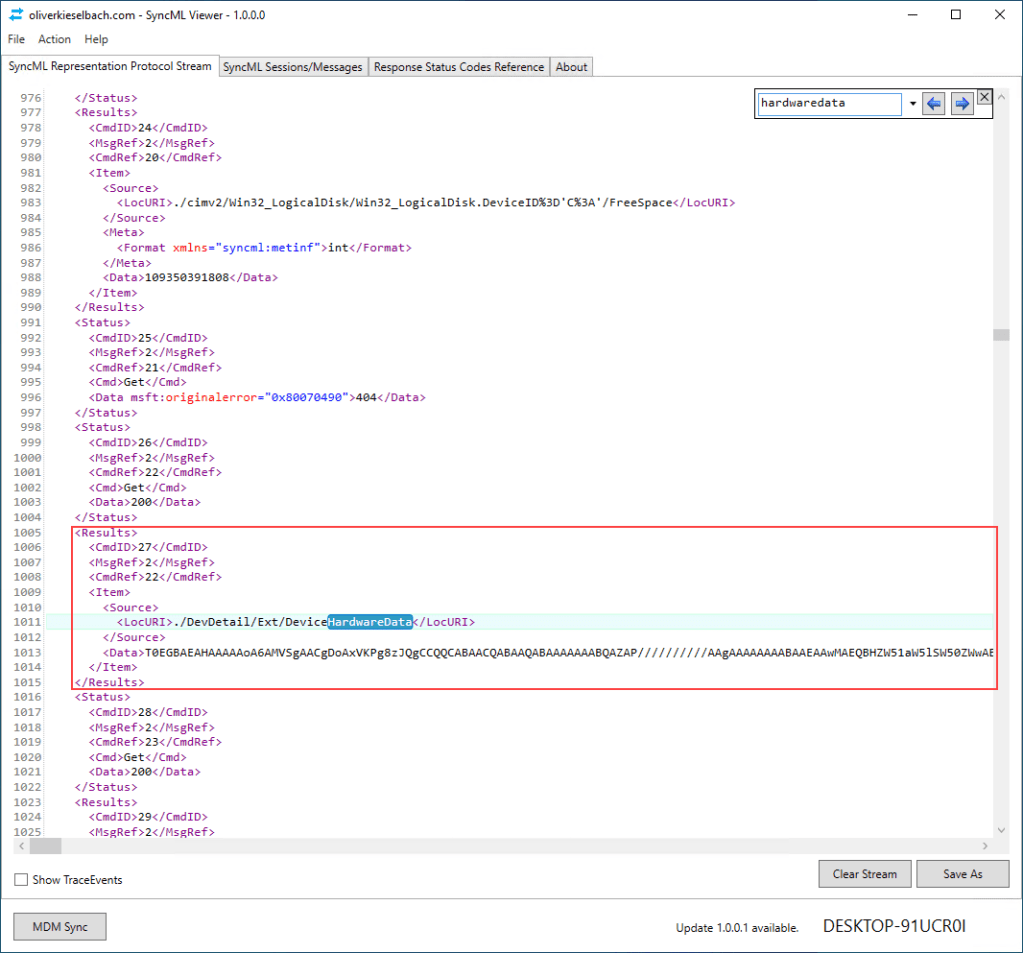 SyncML protocol device hardware data Autopilot hash