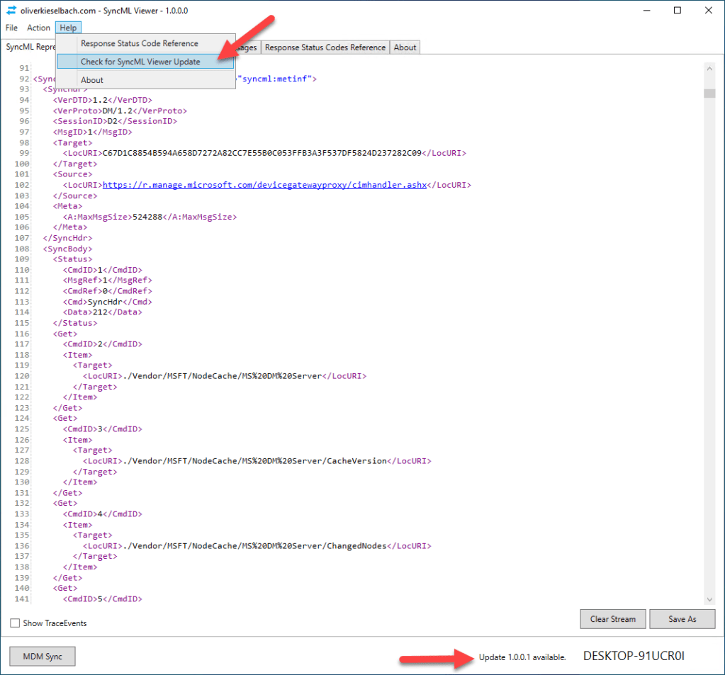 SyncML Viewer online update