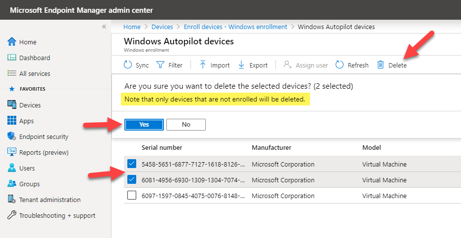 Intune Autopilot devices deletion