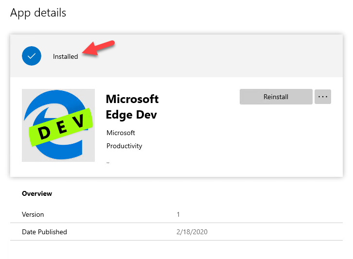 Company Portal app install details