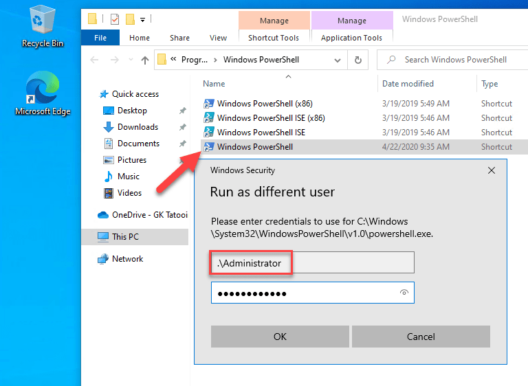 runs ad dialog with built-in local Administrator account