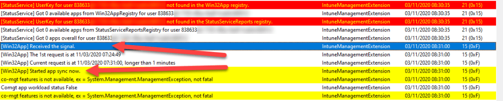 Intune Management Extension (IME) log file starting sync process