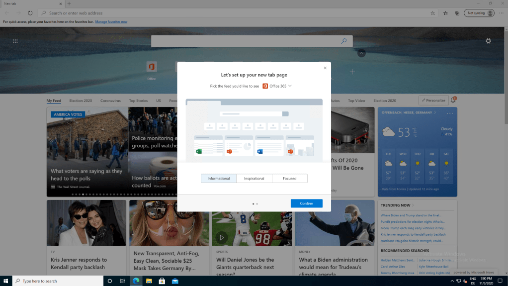 edge choose your layout screen after startup