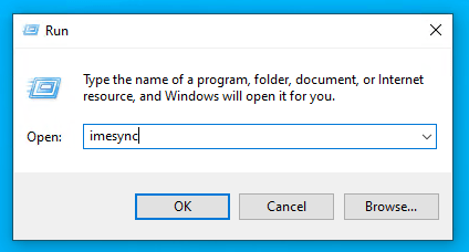 Windows run dialog with imesync batch fils