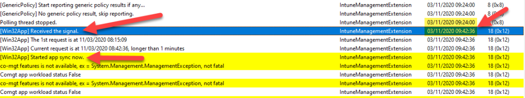 Intune Management Extension (IME) log file starting sync process