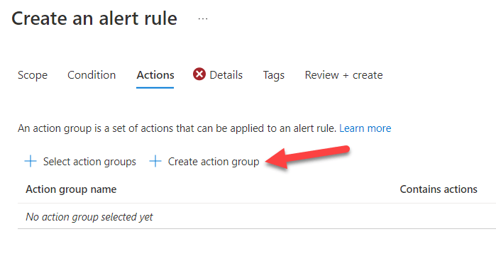 Azure Monitor Log Analytics Alert rule action group