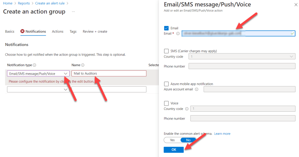 Azure Monitor Log Analytics Action group notification