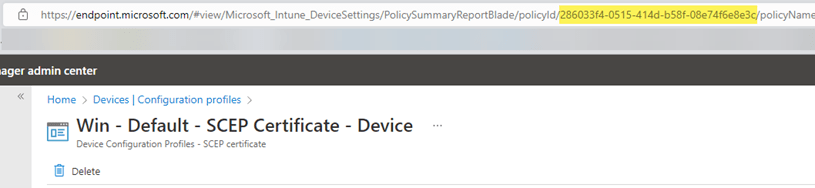 Microsoft Intune SCEP device configuration profile policy id
