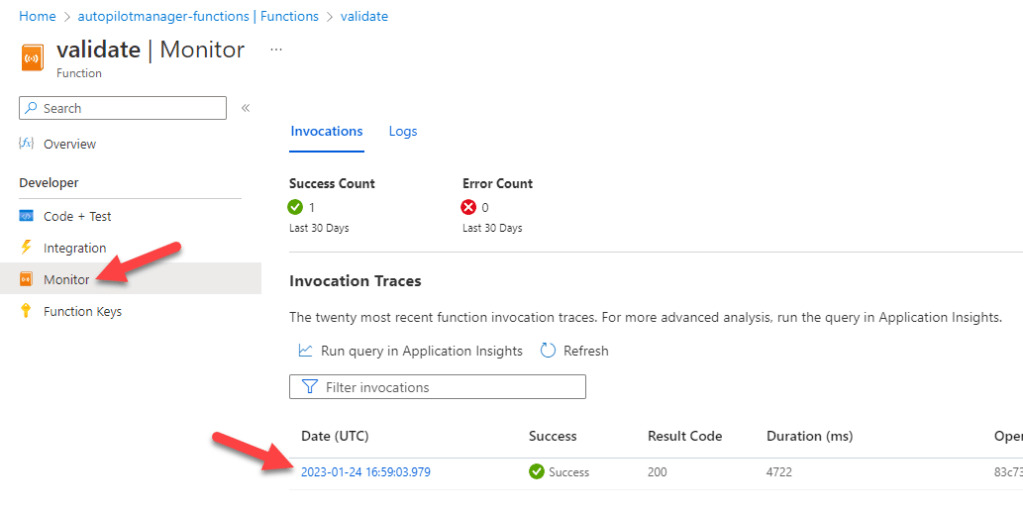 Azure Functions Monitor options