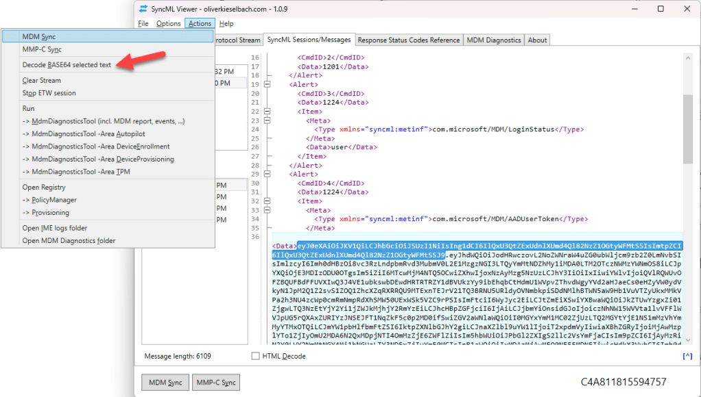SyncML Viewer decode base64 selected text