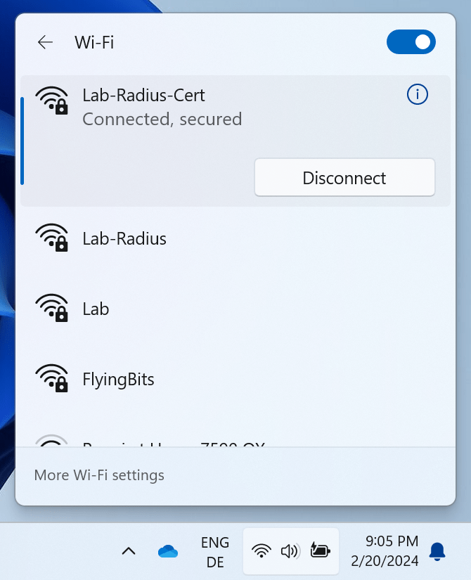 WiFi connection via certificate-based authentication against Cloud RADIUS
