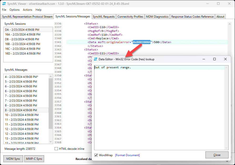 SyncML Viewer - Lookup Error Codes Win32 Error