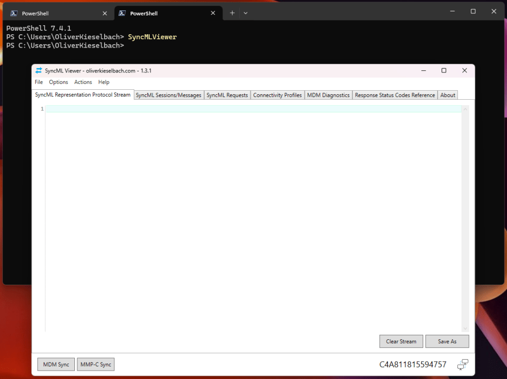 SyncMLViewer installed via winget started via command line