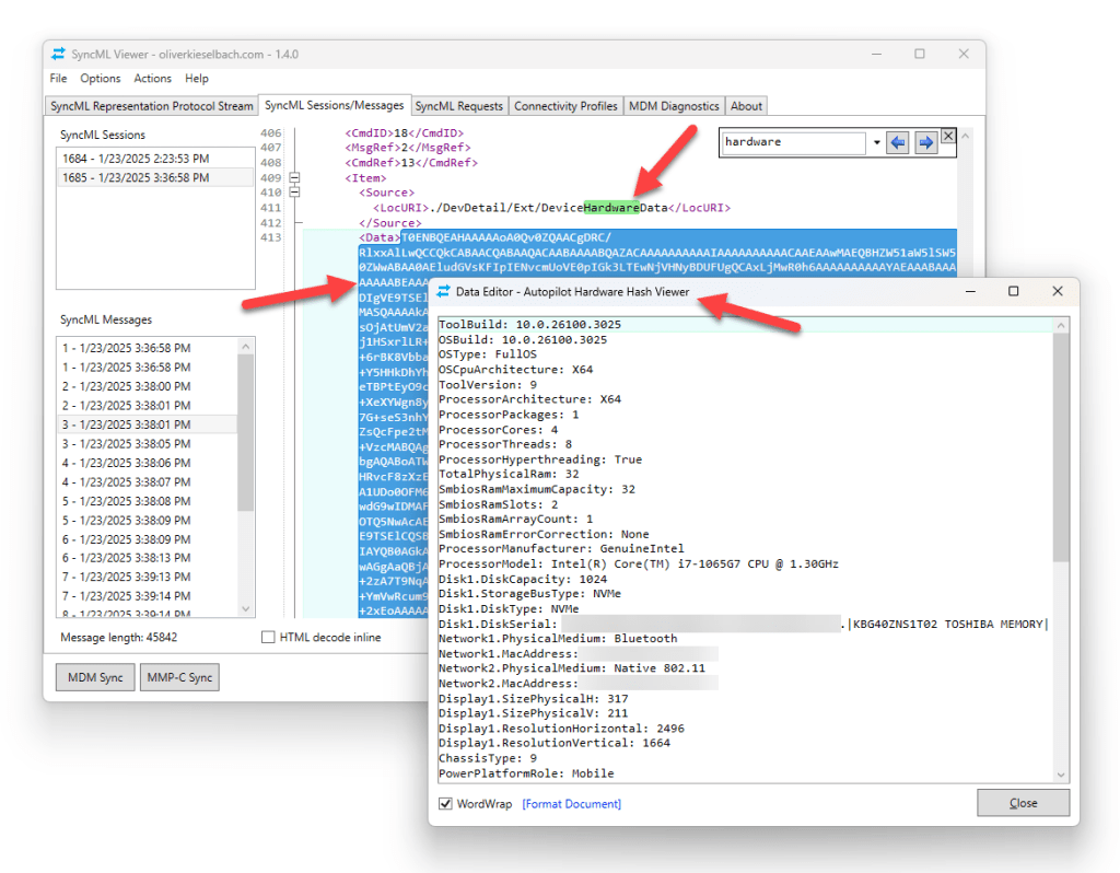 SyncML Viewer - Autopilot Hardware Hash Viewer