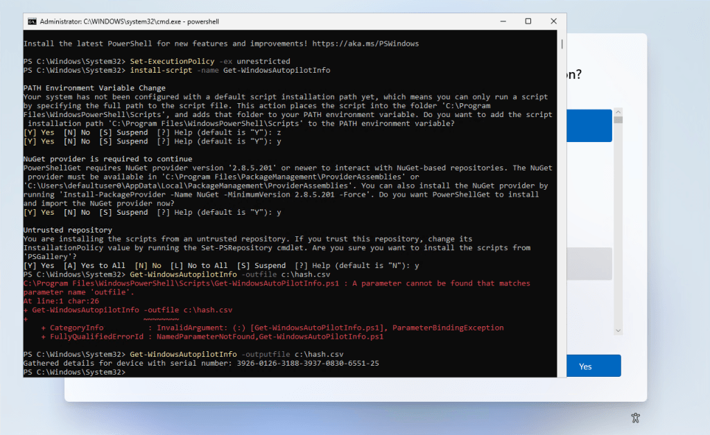 Windows 11 OOBE Autopilot Hash Import